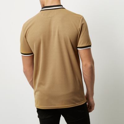 Camel brown zip placket polo shirt
